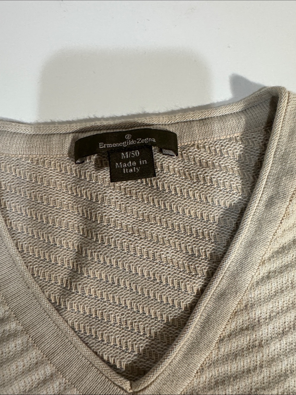 Ermenegildo Zegna Natural Beige Textured V-Neck Sweater